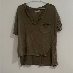 Free People Olive Green V-Neck Women Top